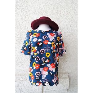 Victoria Beckham Navy Floral Top Medium